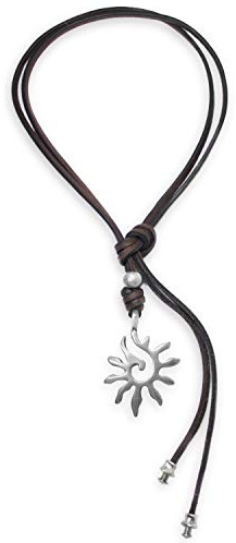 Beau Soleil Jewelry Lederkette Halskette Lederband-Kette mit Anhänger Sonnen Symbol Lederschmuck