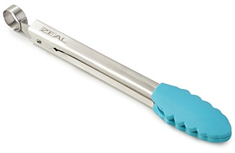 Zeal Silicone Mini Kitchen Cooking Tongs with Stainless Steel Handle – Perfect for Cooking, Grilling, BBQ, Air Fryer, and More, Heat-Resistant, BPA-Free, and Easy-to-Clean, 20cm, Aqua Blue