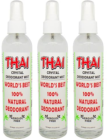 Thai Deodorant Stone Crystal Mist Natural Deodorant Spray 8 oz. Bundle (Pack Of 3)