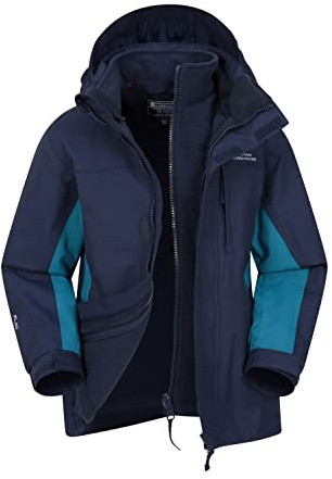 Mountain Warehouse Veste imperméable 3-en-1 Cannonball pour Enfant - Respirante - Coutures étanchées, Capuche Amovible, col doublé en Tricot - Marche et randonnée, Hiver Bleu 13 Ans