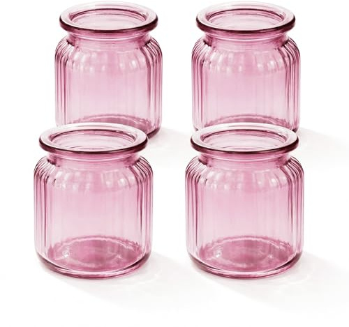 Windlicht Glas 8x9cm Set 4 Stück Windlichtglas Teelichthalter Teelichtgläser kleine Vasen rosa