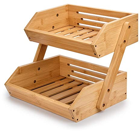 G.a HOMEFAVOR - Soporte de bambú para Cesta de Frutas de 2 Niveles, Canasta de Frutas Soporte de Almacenamiento de Pan y Verduras para encimera de Cocina, Color Natural