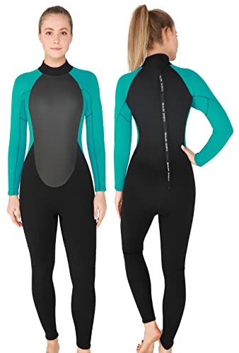 REALON Full Wetsuit Mens Womens 4/3mm Neoprene Diving Scuba Triathlon Wet Suits Cold Water Keep Warm Back Zipper Long Sleeve Thermal Swimsuit