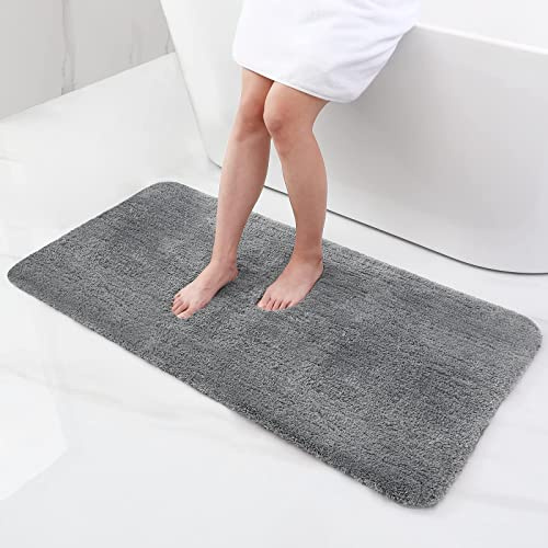 Homaxy Weich Hochflor Badezimmerteppich, Badematte, 60 x 120 cm, Grau | Saugfähig, Flauschige, Hochflor, Mikrofaser, Rutschfest, Maschinenwaschbar, Für Dusche, Badewanne, Badteppich, Badvorleger