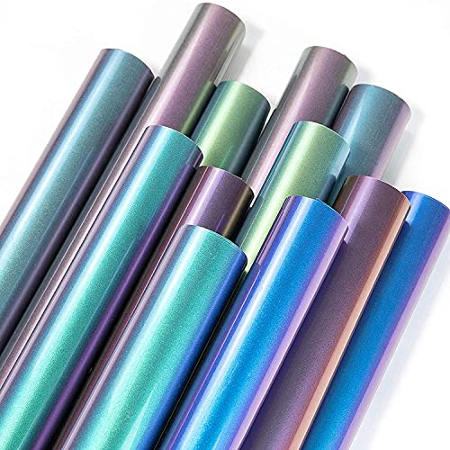 HTVRONT Chamäleon Plotterfolie Textil: 12 Pack PU 12x12 Flexfolie für T-Shirt, Bonus One Teflon Sheet(6 Verschiedene Farbverlaufsfarben