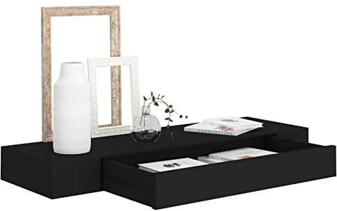 Gecheer Bücherregal Wandregal Schweberegal Mit seinem unsichtbaren Befestigungssystem,Regale Hängeregale Wandboard 80 x 25 x 8 cm aus MDF Mit Einer Schublade,MDF