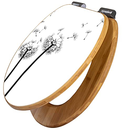 banjado Design WC Sitz Bambus Absenkautomatik 45,8x37,5cm / Toilettendeckel mit Absenkautomatik Holz/hochwertiger Bambus Klodeckel/WC-Sitz für gängigen Toiletten/Motiv Pusteblume 2