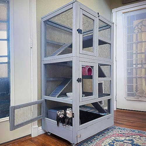 Gabbia per piccoli animali con tre ripiani, per piccoli roditori, 70 x 50 x 140 cm, gabbia per criceti, per topi e furetti per cincillà