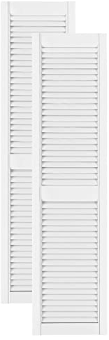 DecoMeister Puerta de Celosia Tipo Persiana Blanca con Marco de Madera Maciza de Pino Frente de Mueble Imprimado con Lamas Listones Abiertos de Dimensiones 394x1700 mm Juego de Dos Piezas