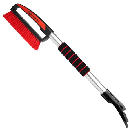 HEYNER® Eiskratzer mit Besen bruchfestem Polycarbonat Messingklinge Aluminium-Schaft Scheibenkratzer Messingklinge Eisschaber Winterzubehör mit langem Griff langlebig