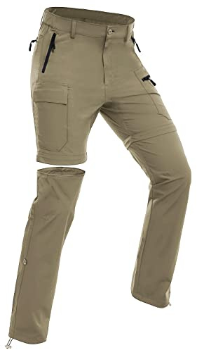 Wespornow Damen-Zip-Off-Wanderhose-Trekkinghose Atmungsaktiv Schnell Trockend Outdoorhose Abnehmbar Funktionshose Stretch Sommer Hosen (Khaki, XL)