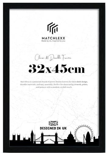 MatchLexx Modern Sturdy & Durable Large Black 32 x 45 cm Picture Poster Frames | Wooden Frames with HD Perspex Front picture Gallery Jigsaw Puzzle | Perfect for Home & office Decor