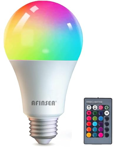 AFINSEA RGB Color Changing Light Bulbs,9W RGB LED Light Bulbs,40W Equivalent A19 E27/E26 Warm White 6500K,16 Color Multicolor Light Bulb Dimmable Light for Home Party Bedroom Outdoor(1Pack)