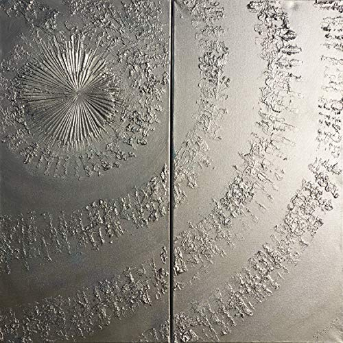 Silber Wirbel Abstrakt A661 - Lange Acrylbilder - industrielles Design - Abstrakte Strukturgemälde - original handgemalte Leinwand Bilder - Diptychon Malerei von Ksavera