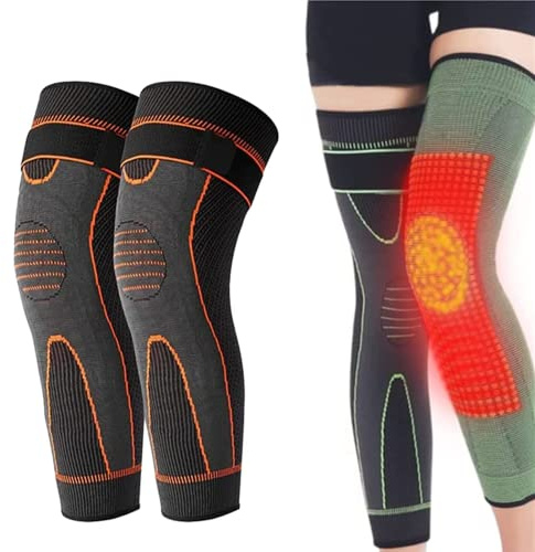 Kneeca Tourmaline Acupressure Self-Heating Shaping Knee Sleeve,3D High Elastic Knee Brace Support Compression Sleeve Wormwood Self-Heating Knee Pads (L, Orange)
