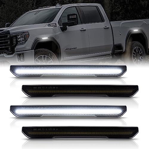POPMOTORZ 4PCS LED Fender Side Marker Lights for 2020 2021 2022 2023 2024 2025 GMC Sierra 2500HD 3500HD Pickup Truck Front Rear Fender LED Marker Lights Replace OEM Side Marker Lamps