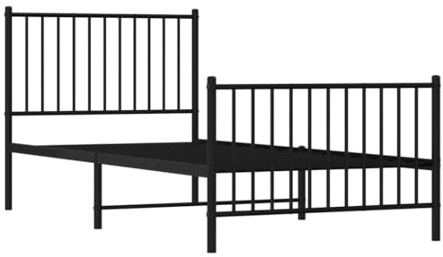 vidaXL Bettgestell, Bettrahmen mit Kopfteil Fußteil, Metallbett Bett mit Lattenrost, Einzelbett Gästebett Schlafzimmer, Metall Schwarz 90x200cm