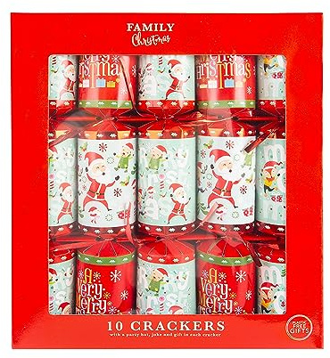 OnlineStreet - Christmas Party Crackers for Loved Ones - Family Crackers with Novelty Gifts | Pack of 10 Christmas Crackers in Assorted Colors & Designs, Xmas Gift (Santa & Friends)
