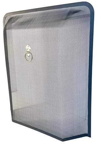 Black powder-coated FIRESIDE FIREGUARD SPARK GUARD FIRE SCREEN with decorative gold colour handle | 54cm wide x 62cm (H) x 10cm deep