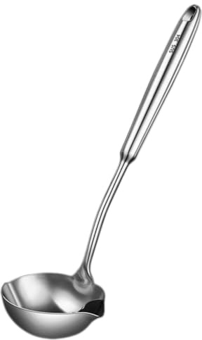 BESTOYARD Oil Filter Spoon 13.38 Inch Stainless Steel Soup Ladle with Long Handle and Strainer for Hot Pot Cooking Grease Separator Dishwasher Safe