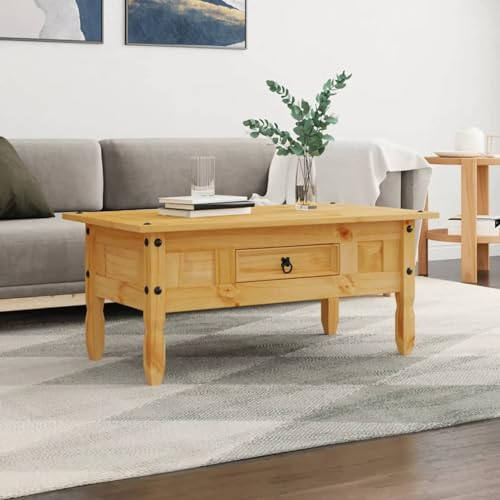 Gecheer Soffbord i Mexiko-Corona-stil, massivt furu, soffbord, vardagsrumsbord med 1 låda, 100 x 60 x 45 cm