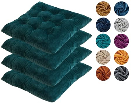 Hixingo 4er Set Stuhlkissen, Sitzkissen Stuhl Dunkelgrün, Stuhlkissen 40x40 Kristall-Samt Sitzkissen Bank Sitzunterlage Innen, Sitzauflagen Chair Cushion für Terrassen (40cm,Dunkelgrün)