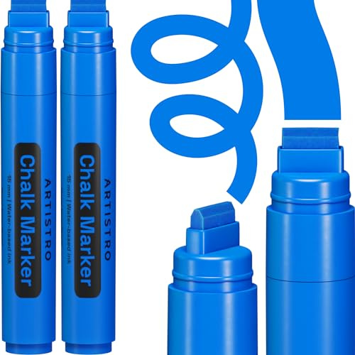 ARTISTRO 2 pennarelli a gesso liquido Jumbo blu – 15 mm neon cancellabili per finestrini, per auto, lavagna, vetro, bistrot, facili da cancellare, ideali per la porcellana