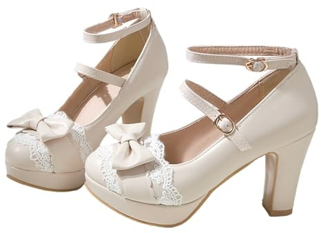 FOREADA Mary Janes for Women Platform Heels Bow Kawaii Shoes Vintage Dress Pumps