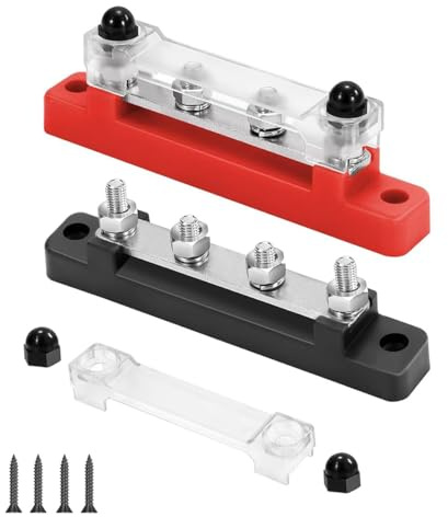 Alrens 2 Stück Sammelschiene 12v stromverteiler 12v busbar 12V-48V DC Sammelschiene Verteilerblock Stromverteiler 150A Verteilerblock 2 Wege mit M6 Verbindungsbolzen für PKW LKW Yachten Rot Schwarz Ve