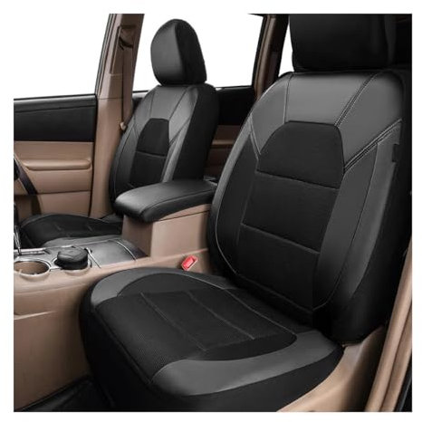 JNNJ 4 Pièces Ensemble Complet Housses Siège Voiture Universelles, Housses De Siège Avant en Maille, Ensembles Housses De Siège Avant en Cuir, pour La Plupart des Camionnettes, Voiture(Noir)