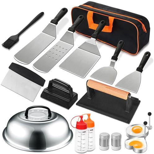 Grill Tool Set, 17 Pack Outdoor Cooking Camping Barbecue Accessories Tool (with Bag), Suitable for Outdoor Barbecue Cooking - Black Handle