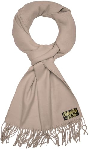 BRUBAKER Cashmirillo Schal - ca. 30 x 180 cm Lang Leicht Warm und Kuschelig - Herbst und Winter Kuschelschal - Stola Tuch mit Fransen für Damen und Herren - Beige