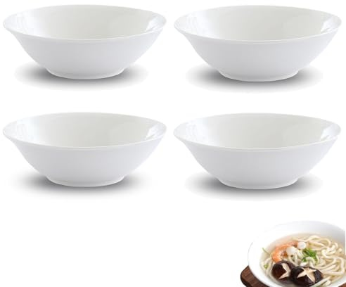 Große Servierschüssel, Nudelschüsseln Porzellan Weiß, Schüssel Set Keramik für Ramen, Obst, Dessert, Suppe, Müsli, Pack of 4, 7 Zoll (17,2 cm Außendurchmesser)