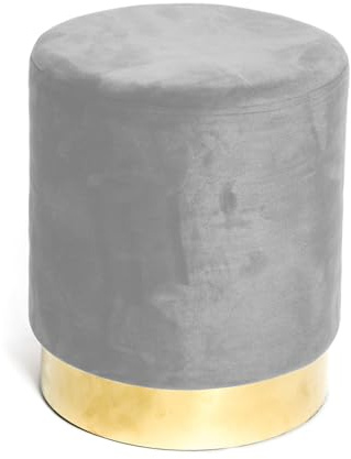 tex Family - Pouf en Velours | Base dorée élégante | Design cylindrique Moderne | Supporte jusqu'à 150 kg | Dimensions compactes Ø32 x H40 cm, Gris Clair