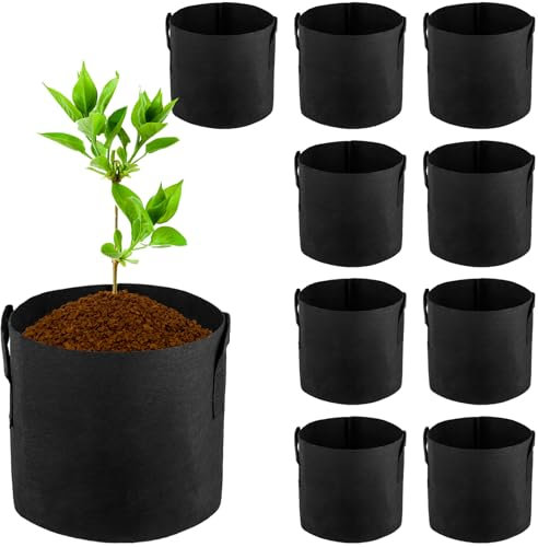 HEIYUET 10 Stück 11L Stofftopf Pflanzsack aus Vliesstoff, 3 Gallonen Grow Töpfe Stoff Pflanzbeutel mit Griff, Stofftöpfe Pflanzsäcke für Kartoffeln, Tomaten, Gemüse, Blumen