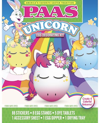PAAS Unicorn Egg Decorating Kit – Create Magical Unicorn Eggs with 5 Dye Tablets, 88 Stickers, and 1 Accessory Sheet