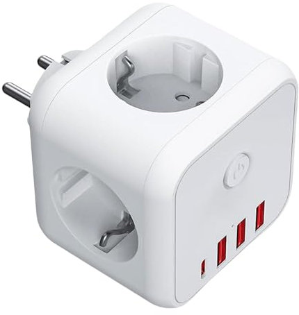 ZHUMCCY Multiprese elettriche, spine di prolunga per prese,Splitter protettore di sovratensione con 3 porte USB - 3 Adattatore multispina portatile salvaspazio con protezione da sovracorrente CA per i