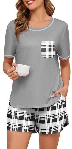 Namatime - Pigiama da donna corto estivo, in cotone, 2 pezzi, per notte e loungewear, L