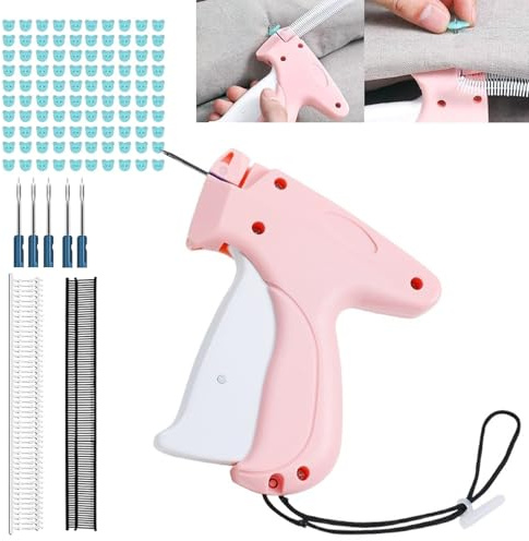 Hinapan 1 pistola de costura rápida para ropa, pistola de coser de puntada rápida con 5 agujas, 1000 cierres y 100 cierres de oso, para etiquetar, coser y acolchar