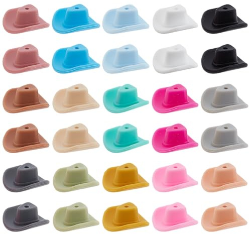 PH PandaHall 30pcs 15 Couleur Perles Silicone Chapeau de Cowboy Perles Focales Mini Western Cowboy Perle D'Espacement en Vrac pour Stylo à Perle Artisanat Bricolage Collier de Fabrication de Bijoux