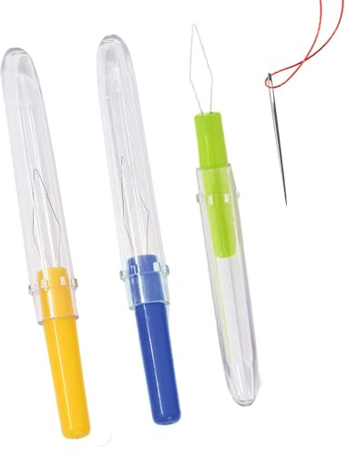 Lot de 3 enfile-aiguilles portables pour machine à coudre avec couvercle, outil de multifonction pour à la main, travaux manuels, tricot