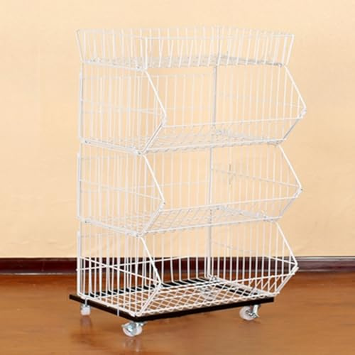 Cestino Frutta e Verdura, Espositore per Snack da Pavimento a 4 o 5 Ripiani, Carrello portaoggetti Mobile in Filo Metallico con Ruote a 360°, per Negozi di Alimentari al Dettaglio in Cucina, Home The