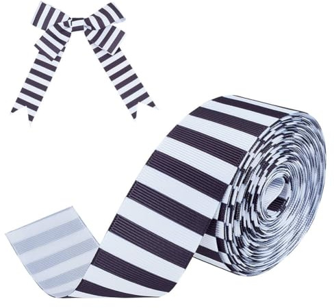 PH PandaHall 10m Nastro a Righe Bianco e Nero Nastro a Strisce, 32mm Nastri in Grosgrain per Confezioni Regalo Artigianato Cucito Casa Festa Decorazione di Nozze Fatte a Mano