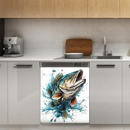Mexpekil Fish Splash Couvercle magnétique pour lave-vaisselle 53,3 x 66 cm Autocollant décoratif pour porte d'entrée étanche