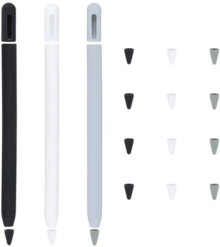 Zimoer 3 Pack Apple Pencil Hülle Kompatibel mit Apple Pencil Pro, 15 Stück Spitze Hülle, Silikon Applepencil Case Ultra Dünn Apple- Pencil Abdeckung (schwarz, weiß, grau)