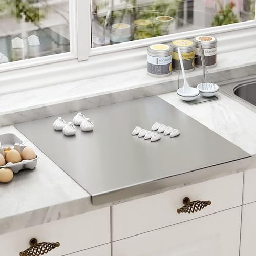 MZSX Tagliere in acciaio inox, tagliere per cucina 30 x 30 cm, con piastra fissa, adatto per carne, verdura, pane, per impastare la pasta del pane