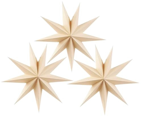 3 Stück 3D 30,5 cm große Papiersterne beige Papier hängende Stern Dekorationen für Hochzeiten, Weihnachtsferien, Geburtstagsfeiern & Heimdekoration | 3D, dickes Papier, zusammenklappbar für Hochzeit, Weihnachten, Urlaub, Schlafzimmer, Geburtstagsparty und Heimdekoration