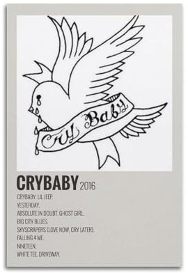 SAHEAWEBWBAE Lil Peep Crybaby Albumposter, ästhetische Wandkunst, Leinwand, Vintage-Poster, dekoratives Gemälde, Wohnzimmer, Schlafzimmer, Dekoration, 30 x 45 cm, ungerahmter Stil