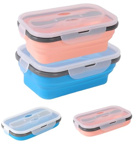 2 Pièces Boîte à Lunch Pliante 900ml Rétractable Déjeuner Bento Box Stockage avec Couvercle Empilable Boîte Bento Anti-Fuite, Nourriture Silicone Pliable Alimentaires pour Bureau Camping Pique-Nique