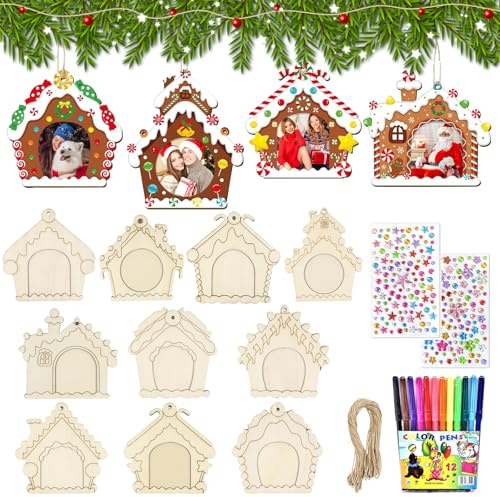 Jul fotoram pysselset, 10 stycken julfotoramar för pyssel gör-det-själv fotoram hängande julgransprydnad julgran julgranskulor foto för julgransprydnad, juldekoration